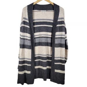 Elegant Striped Cardigan in Gray and Cream